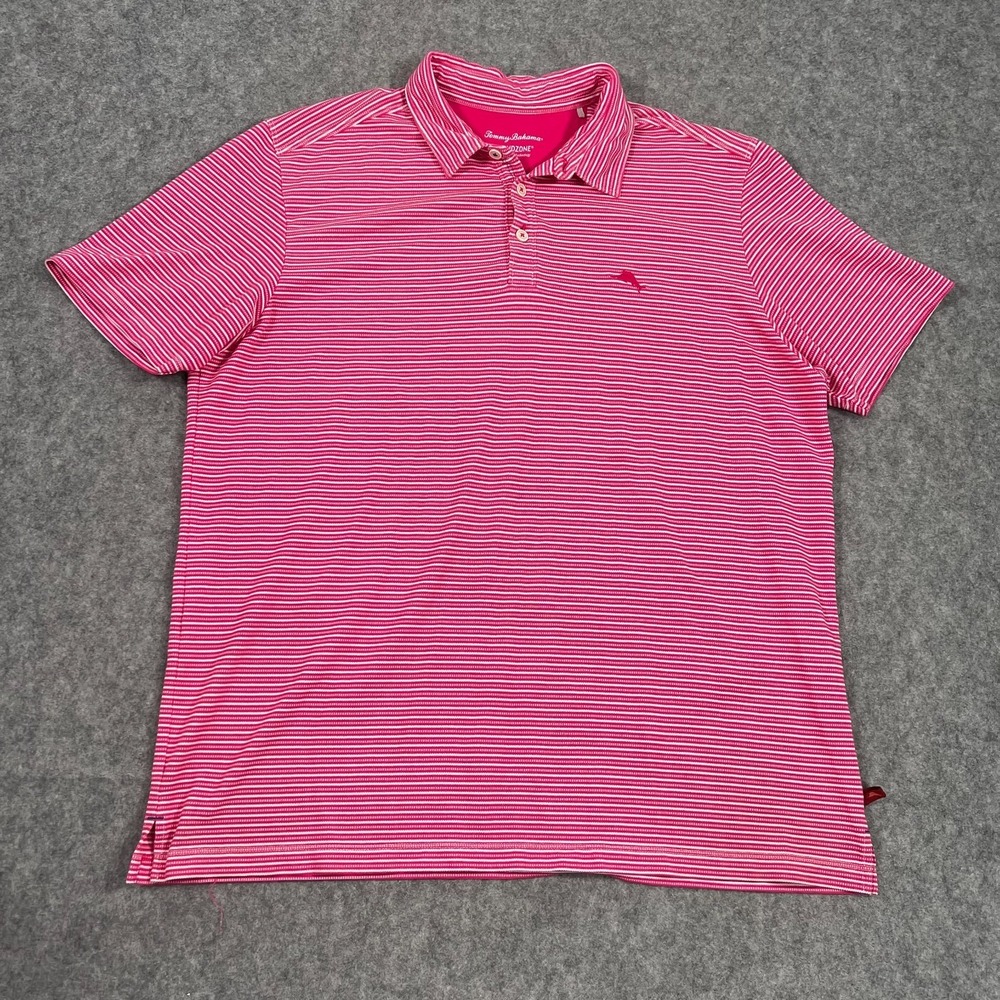Tommy Bahama Island Zone Red Striped Short Sleeve Polo Shirt Men's Size XL